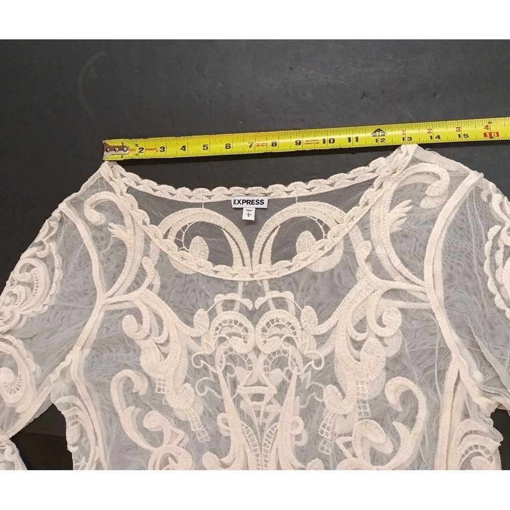Express Woman's White/ivory Lace Long Sleeve Shirt Size Large Preppy. - Picture 7 of 10